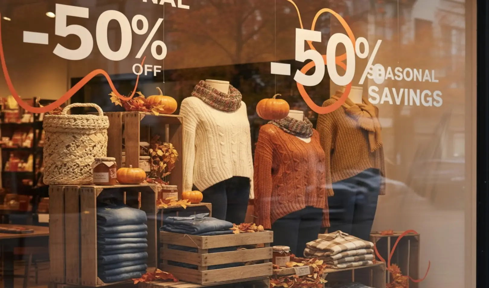 Izlog trgovine s jesenskim popustima do 50%