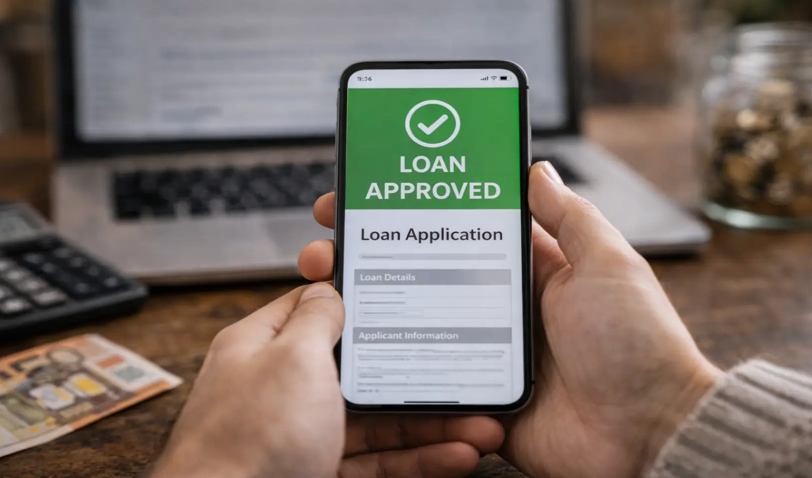 Mobilni telefon s prikazom odobrene pozajmice